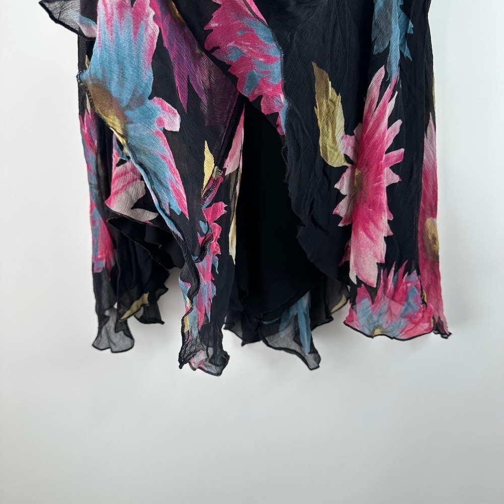 Karen Kane Floral Black Midi Skirt Women's Size 6 Asymmetrical Hem - Picture 4 of 5